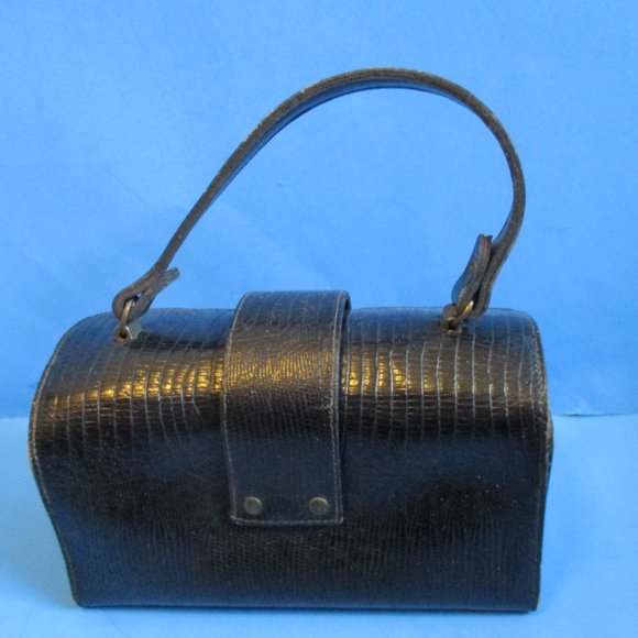 *Vintage Black Patent Croc Petite Box Satchel - Picture 2 of 7